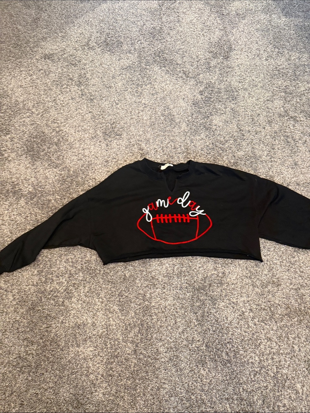 Black Cropped 'Gameday' Football Sweatshirt